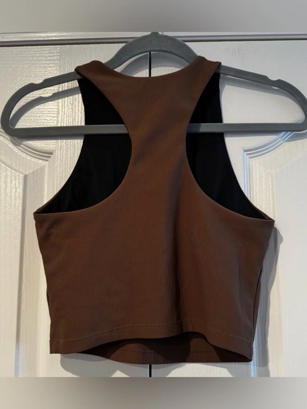 Varley Chocolate Brown Ribbed Long Line Racerback Sports Bra - Size S - Picture 6 of 7